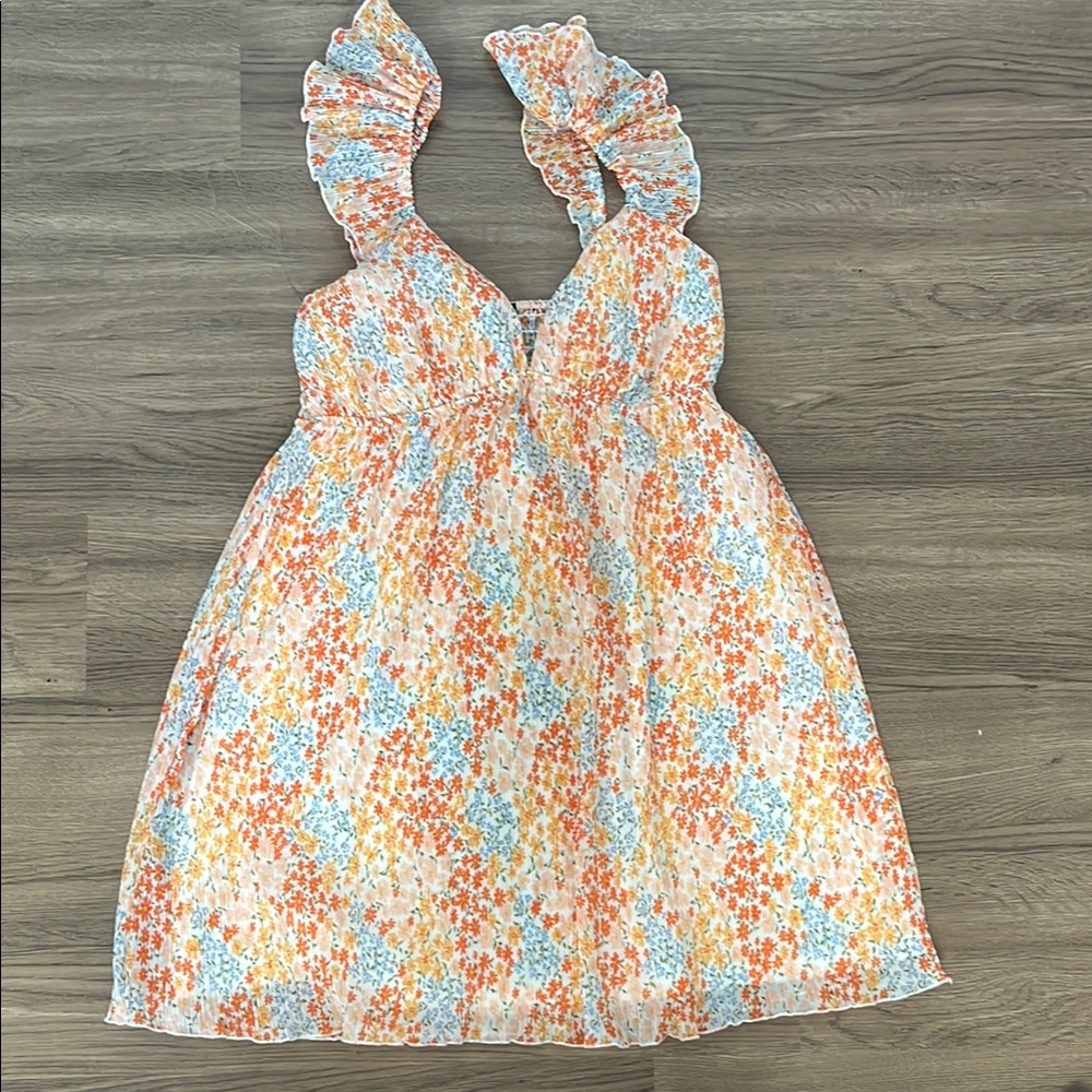 youth L - Floral Kids Dress with Ruffled Straps